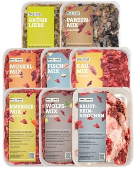 feed&meat Barf Fertigmenüs - 3 Wochenpaket inklusive Obst, Gemüse und Ölen - 21 x 500g Komplettmixe und 1x Brustbeinknochen regional und frisch