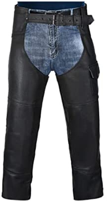 HWK Motorrad-Lederchaps für Damen und Herren, schwarze Motorradchaps für Straßenausschlagschutz und Allwetter-Komfort