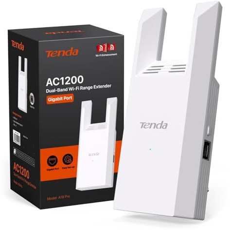 Tenda A18 Pro WLAN Verstärker Repeater AC1200, Dualband Repeater mit Gigabit-LAN(867 MBit/s 5GHz + 300 MBit/s 2,4GHz), Kompatibel mit Fritzbox, Abdeckung 150 m², AP Modus
