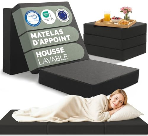 Blumtal Klappmatratze 195x75 cm - 3teilige Gästematratze klappbar extra dick (15 cm) - rückenfreundliche Faltmatratze Schaumstoff- Schlafmatratze + Bezug in Anthrazit hautfreundlich & waschbar