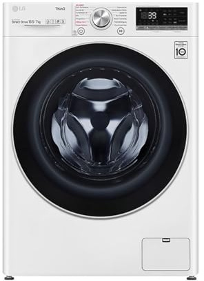 LG V7WD107H2E, Klasse E, Frontlader-Waschtrockner 10,5-7 kg, 1400 U/min, AI Direct Drive, Wi-Fi, Tiefenreinigung mit Dampf, TurboWash, Größere Kapazität, 62 x 60 x 85 cm ꟷ Weiß
