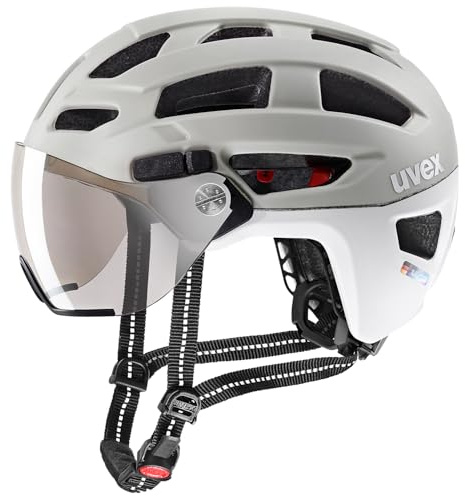 uvex Finale Visor - sicherer City-Helm für Damen und Herren - Filterkategorie 1 - inkl. LED-Licht - Sand-White matt - 52-57 cm