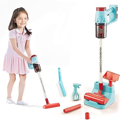 BUBBLEBAY Kinderstaubsauger Spielzeugstaubsauger für Kinder Kabelloser Staubsauger Kinderrollenspiel Rollenspiel Set