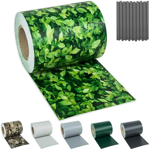 tectake® Sichtschutzfolie, Sichtschutzstreifen mit Befestigungsclips, Windschutz, Sonnenschutz, Sichtschutzmatte für Balkon, Garten, Terrasse, für Stabmattenzaun und Zaunelemente - 35 m, grünes Laub