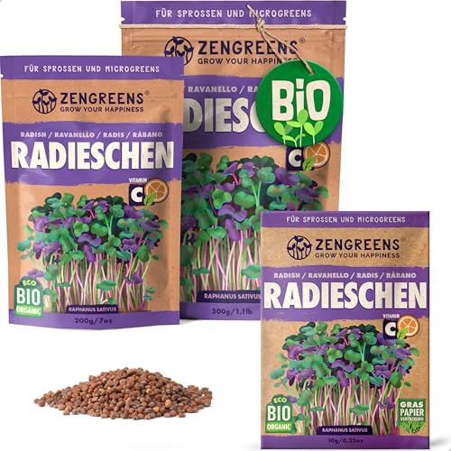 ZenGreens® Bio-Rettich Rambo Sprouting Seeds | Sprossen, für Glas, Tablett und Etagen-Sprouter, hohe Keimfähigkeit, Ernte in wenigen Tagen, ab 4 Jahren