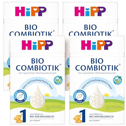 HiPP 1 Bio Combiotik (4 x 600g), Anfangsmilch von Geburt an, mit natürlichen Milchsäurekulturen und milder Bio-Stärke, in bester Bio-Qualität