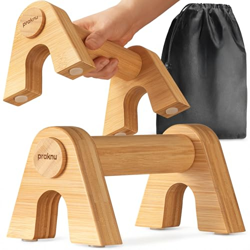 Praknu Liegestützgriffe aus Holz - 2x Rutschfeste Parallettes mit Tasche - Ergonomische Dip Barren für Fitness & Liegestütze - Calisthenics Equipment Für Zuhause & Outdoor – Push Up & Handstand Griffe