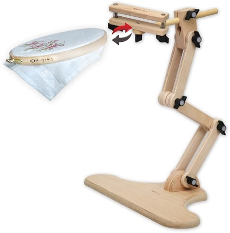 Nurge Verstellbarer Sticktischständer, Kreuzstichrahmen, Stickrahmenhalter, Handpoliertes Naturholz (190-2 Stickständer)