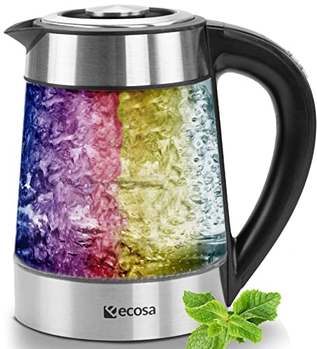 Glas Wasserkocher 1,7 Liter | 2200 Watt | Edelstahl mit Temperaturwahl | Teekocher | 100% BPA FREI | Warmhaltefunktion | LED Beleuchtung im Farbwechsel | Temperatureinstellung (40°C-100°C)