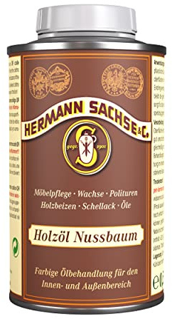 HERMANN SACHSE Holzöl Nussbaum 500 ml – Farbiges Öl | Für unbehandelte Eiche, Akazie, Buche & Kiefer, Für Innen- & Außenbereich