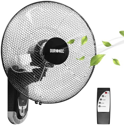 Duronic FN55 BK Wandventilator 60W | Durchmesser 40 cm | Ventilator mit Timer und Fernbedienung | 3 Geschwindigkeiten | Kompakter und leiser Raumventilator für die Wand | Oszillierender Wandlüfter