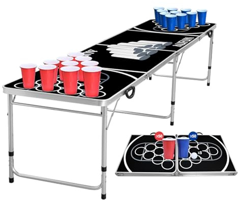 YZNAHRE Partyspaß Klappbarer Bierpong-Tisch Set 100 Becher 5 Bälle Schwarz | Platzsparender Klapptisch,höhenverstellbar,leicht tragbar mit Tragegriff,ideal für Sommer und Festivals im Freien,bis 60kg