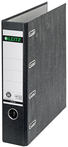 Leitz Standard-Doppelordner mit zwei Mechaniken, Wolkenmarmor-Papier, 100 % recycelter Karton, Schwarz, 10920000