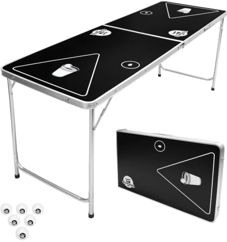 GoPong 1,8 m Tragbarer, Faltbarer Beer Pong/Flip Cup Tisch (6 Bälle enthalten)
