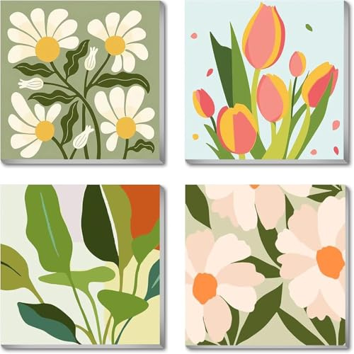 ARTOWN 4 Stück Malen Nach Zahlen Erwachsene DIY Paint by Numbers Handgemalt Ölgemälde Kits mit Pinseln und Acrylfarben Leinwand für Kinder Anfänger Ohne Rahmen Grüne Pflanzen 20x20cm