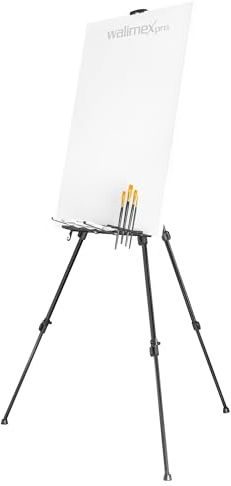 Walimex pro Staffelei L 50-165 cm, Leinwandstaffelei aus Aluminium inkl. Transporttasche, Feldstaffelei für Leinwand bis 122 cm, Leinwandstativ mit Ablage