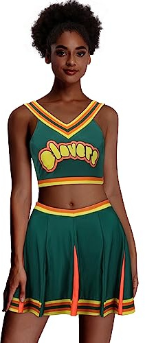 Funhoo Cheerleader Uniform Grün Oberteil Minirock Cheerleading Kostüm Cheer Captain Film Cosplay Outfit für Mädchen Damen Schule Tanzen (XXL)