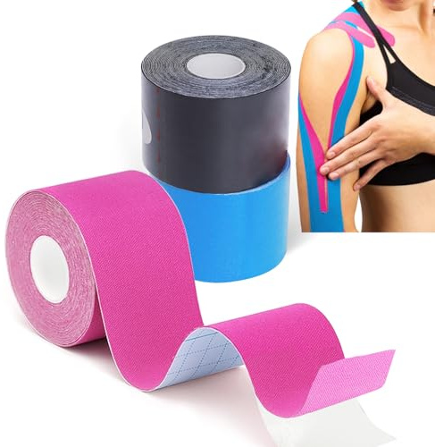 Grunda Kinesiotapes - 3 Kinesiologie Tape Rollen (5cm x 5m) Kinesiotape - Profi Physio Tape und Sporttape - wasserfeste & Hautfreundliche Sport Tapes für Muskelunterstützung, Knieschmerzen