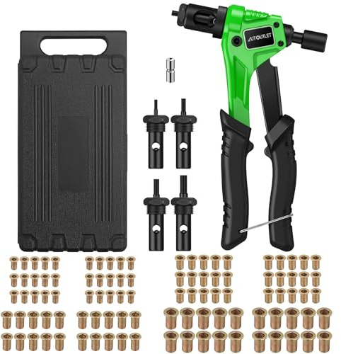 AUTOUTLET Nietmutternzange Set, Profi Hand Nietzange mit M3 M4 M5 M6 Dorne und 100pcs Nieten, 8 Mini Nietmutternpistole Nietmaschine mit Werkzeugbox, Hand Riveter Rivet Gun Riveting Tools(Grün)