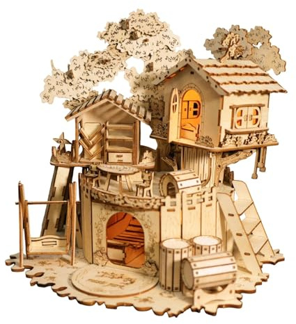 Music Park 3D Holz Puzzle Erwachsene Baumhaus Miniatur Modell mit LED Bausatz Heim und Bücherregal Dekoration Geburtstagsgeschenk