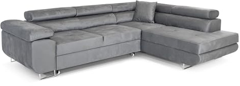 COMFORTINO FURNITURE Ecksofa mit Schlaffunktion PASTI L-Form, Sofa Couch mit Bettkasten, 3-Sitzer Eckcouch, Schlafsofa für Wohnzimmer, Big Sofa Couch mit Schlaffunktion (Hellgrau, Ottomane Rechts)