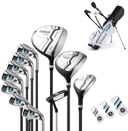 LIFEZEAL Komplettes Golfset für Herren, 15er Set Golfschlägersätze mit Golftasche, Golfschläger-Set Rechtshänder mit 460CC #1 Driver, #3 Fairway, Hybrid, #5#6#7#8#9#P #S Eisen, Putter (Weiß)