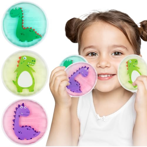 Hilph Kühlpads Kinder für Verletzungen11cm, 3 Dinosaurier Kühlpack Kinder | Wiederverwendbare Ungiftiges Gel, Kalt Warm Kompresse Kleine Kühlakkus für Weisheitszahn, Fieber, Beulen, Erste Hilfe Set
