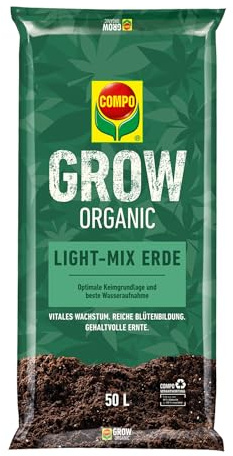 Compo Grow Organic Light-Mix Erde - Aussaaterde mit lockerer, luftiger Struktur für den Anbau von Spezialkulturen im Indoor- & Outdoor-Bereich 50 L