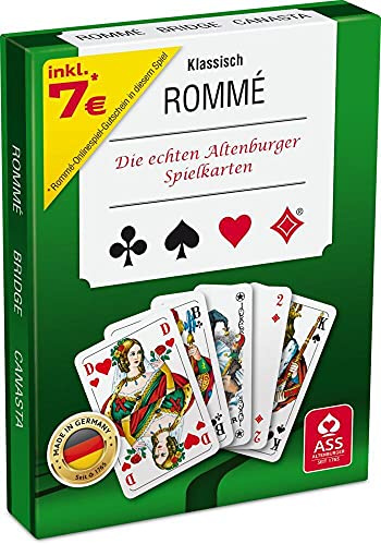 Ass Altenburger 22570071 Kartenspiel Rommé in Stülpschachtel, auch für Bridge und Canasta, französisches Bild, 10 years to 99 years, Weiß