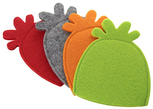 FACKELMANN Eierwärmer, Eiwärmer aus Filz, Osterdeko für Frühstückseier (Farbe: Rot, Grau, Grün, Orange), Menge: 4 Stück, mehrfarbig, 12.5 x 10 x 0.5 cm, 47101