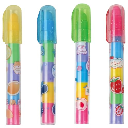 4 Stück einziehbarer Radiergummi in Bleistiftform, 5 Farben, stapelbar, Klick-Radierer, Stiftstil für Schreibwaren, Geschenke, Büro