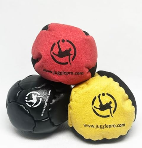 Juggle Pro Footbag Hacky Sack Classic –3er Set hackisack bälle Handgenäht mit verstärkten Nähten & Amara Ultra Suede – Jonglierbälle für Anfänger & Profis – Für Indoor & Outdoor geeignet
