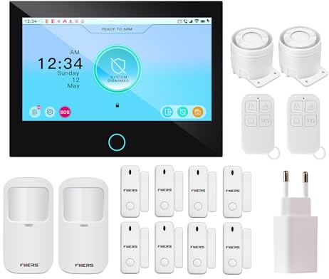 Fuers Funk Alarmanlage mit 7 LCD Display, 4G WiFi GSM Heimalarmsystem mit 120dB Sirene, PIR Bewegungssensor, Fernbedienungen, Fenster Türsensor, Sprachsteuerung, Sicherheit für Zuhause, Büro