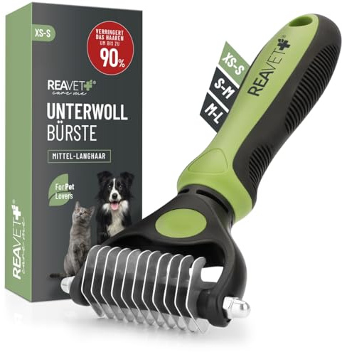 ReaVET Hundebürste & Katzenbürste Unterwollbürste für Langhaar I Kleine Rassen I Entfernt Unterwolle & Verfilzungen I mit Massageffekt & Deckhaarschutz I Fellbürste für Hunde, Katzen
