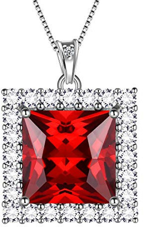 Aurora Tears 925 Sterling Silber Birthstone Halsketten Ohrstecker Geschenke Quadrat Birthstone Anhänger für Frauen und Mädchen