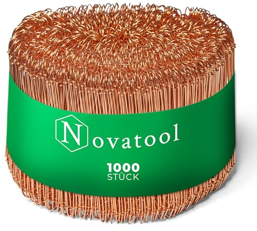 Novatool 1.000 Stück Rödeldraht mit Ösen 1 x 120mm Bindedraht verkupfert, robust & langlebiger Drilldraht, Drahtbinder, Ösendraht, Drahtschlaufen, Ideal als Floristendraht und Blumendraht