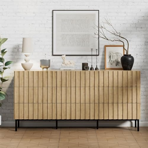 UEV Kommode mit 9 Schublanden, 150x34x72cm, Schrank mit 9 Schublanden, Modernes Sideboard, TV Board, Aufbewahrungsschrank, Schmal kommode, Buffet, Schrank für Wohnzimmer Schlafzimmer Flur (Natur)