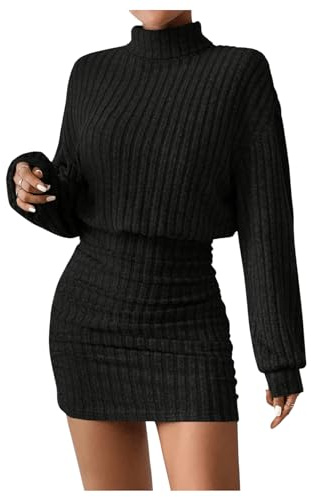 GORGLITTER Damen Pulloverkleid Stehkragen Freizeitkleid Rippstrick Winterkleid Kurzes Figurbetontes Kleid