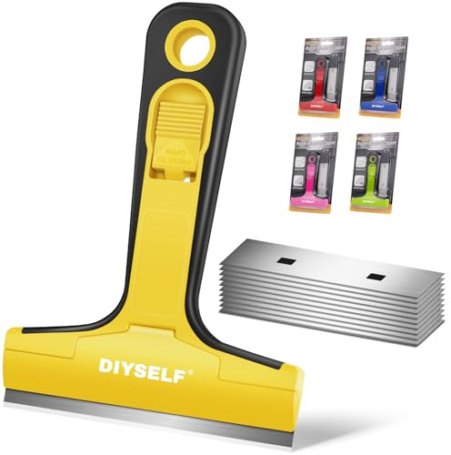 DIYSELF Rasierklingen-Schaber, 1er Pack Rasier-Schaber, 4-Zoll Rasierklingen-Schaber-Werkzeug mit 10 Extra Klingen, Schaber zum Reinigen, Glasschaber für Herdplatte, Aufkleberentfernung