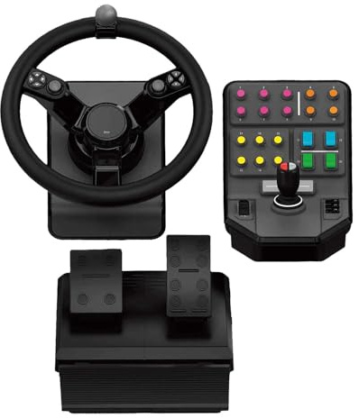 Logitech G Saitek Farm Controller | Farming Simulator Bundle: Lenkrad, Steuerkonsole, Pedale, 900°, 38+ Tasten, USB, PC/Mac - Schwarz
