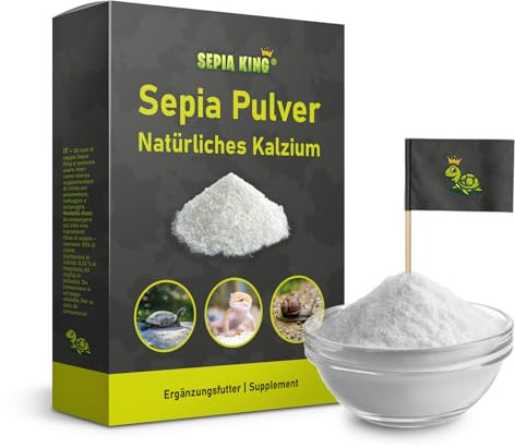 Sepia King - Sepia-Pulver - Kalzium für Schildkröten, Bartagame, Reptilien - gemahlene Sepiaschalen - Futter Bestäuben, Insekten - Futterkalk, Kalk Terrarium - 50g