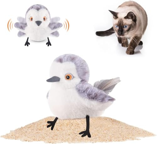 Potaroma Katzenspielzeug – Flatternder Vogel, realistischer Sandläufer mit Zwitscherlaut, wiederaufladbares, berührungsaktiviertes interaktives Spielzeug mit Katzenminze, 10,2 cm