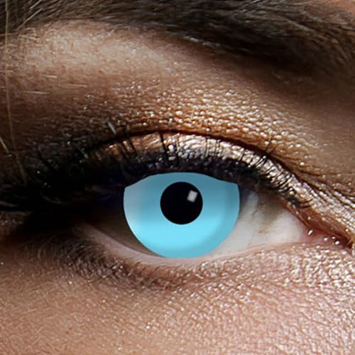 Farbige Kontaktlinsen Iceblau "Ice-Prinzessin" für Zombie oder Vampir Wochenlinse der Marke King of Halloween.de, ideal zu Halloween, Karneval, Fasching oder Fasnacht-ohne Stärke