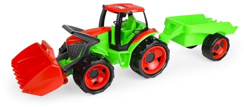 Lena 02136 GIGA Trucks Traktor mit Frontlader & Anhänger, Traktorspielzeug 5-teilig, Traktor mit Schaufel, Schiebdach in der Fahrerkabine