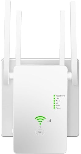 WLAN Repeater WLAN Verstärker 1200Mbit/s Dual-Band WiFi Booster mit Repeater/Router/Access Point Modus,4 Antennen,Einfache Einrichtung,WiFi Range Extender mit LAN/WAN Port (Weiß1200m)
