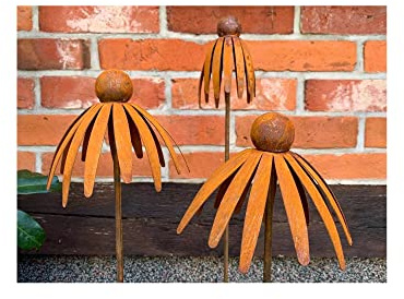3er Set Gartenstecker Sonnenhut Metall Rost Gartendeko Edelrost Rankstab Beetstecker Topfstecker Naturrost (Sonnenhut)