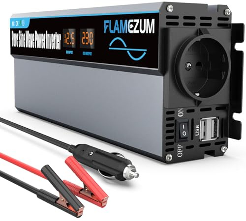 Spannungswandler 12v auf 230v 1000W/2000W Reiner Sinus Wechselrichter Auto Power Inverter Konverter mit 1 EU Steckdosen und 2 USB Autoladegerät Für Auto KFZ Wohnwagen LKW