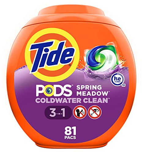 Tide PODS 3-in-1 HE Turbo Waschmittel Pacs, Frühlingswiesenduft, 81 Stück – Verpackung kann variieren