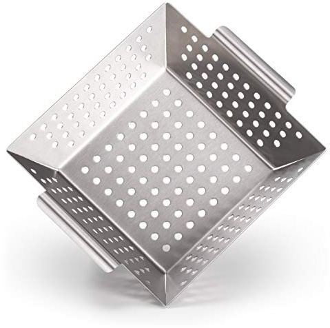 Blumtal Grillschale aus 100% Edelstahl - perfekt für Grillgemüse, Grillkorb geeignet für alle Grillarten, Grillzubehör, Spülmaschinengeeignet, 21 x 21 x 6 cm (Medium)