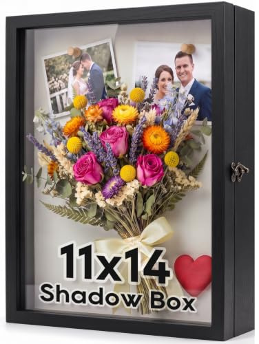 TJ.MOREE Blumen Große Schattenbox Vitrine Rahmen mit Glasfenstertür Bilderrahmen Hochzeitsstrauß Erinnerungsstücke Medaillen Fotos Erinnerungsbox für Andenken